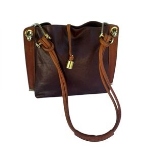 FP Firenze Genuine Leather Two-Tone Shoulder Tote Bag Made in Italy